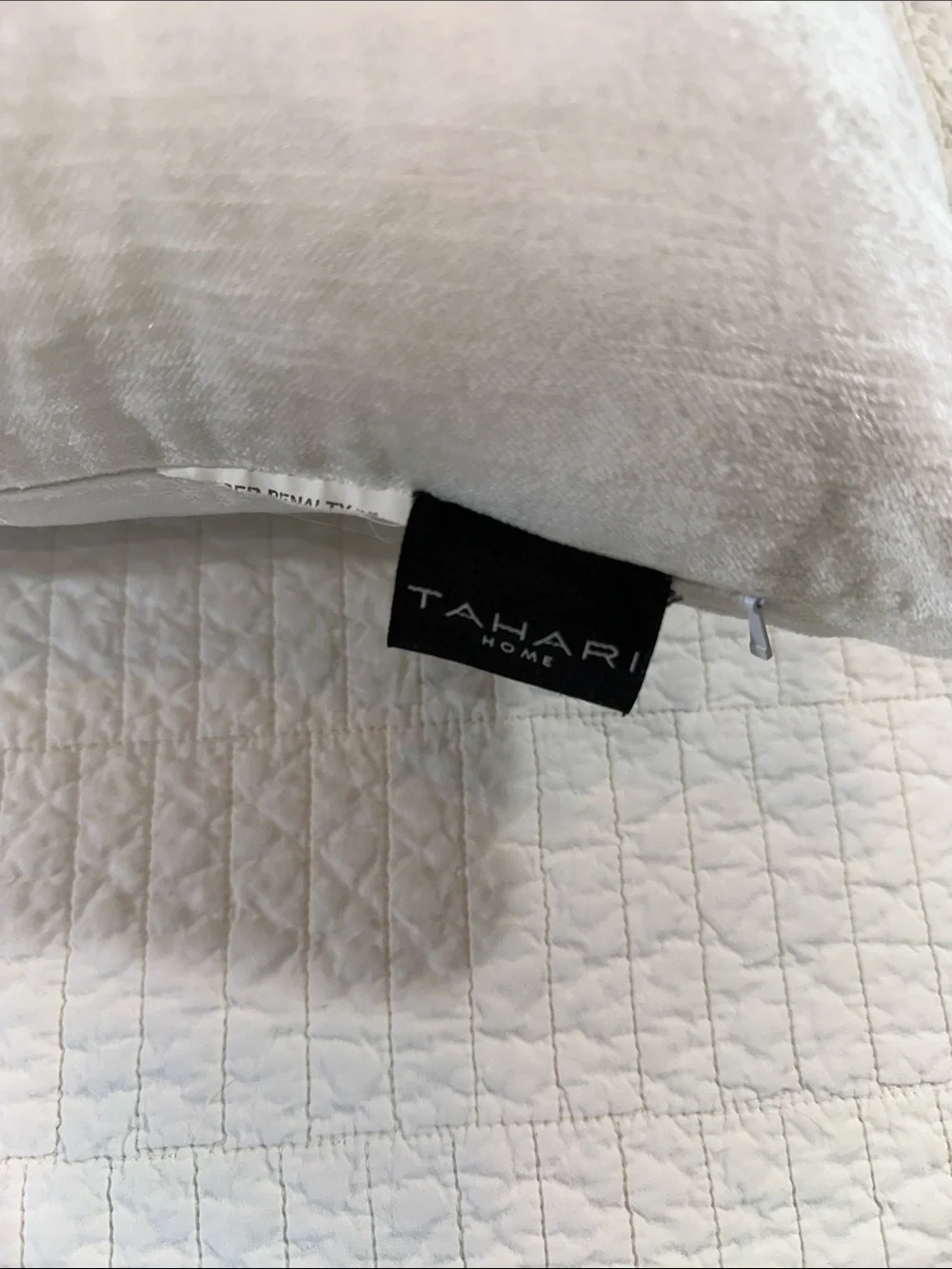 TAHARI White Velvet Down Filled Beaded Pillow Gold Lumbar like new - Picture 2 of 6